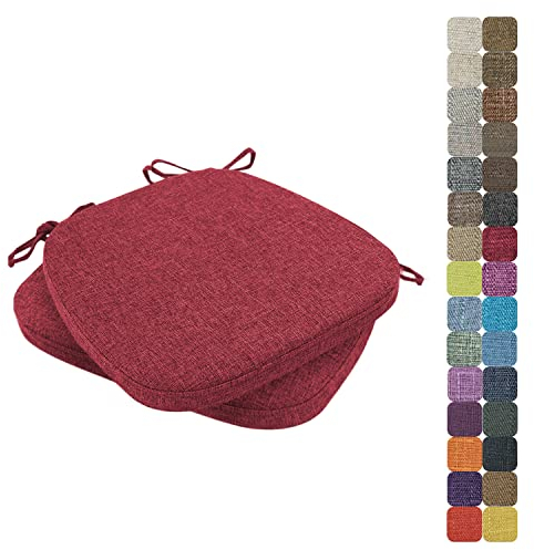 WTHYGB 2er Set Stuhlkissen, 40X38cm Leinen Hufeisen 3cm Dickes Sitzkissen, Atmungsaktives Rutschfestes Indoor/Outdoor Waschbar Sitzkissen, für Garten Terrasse Esszimmer Küche - 30 Farben (Rot)