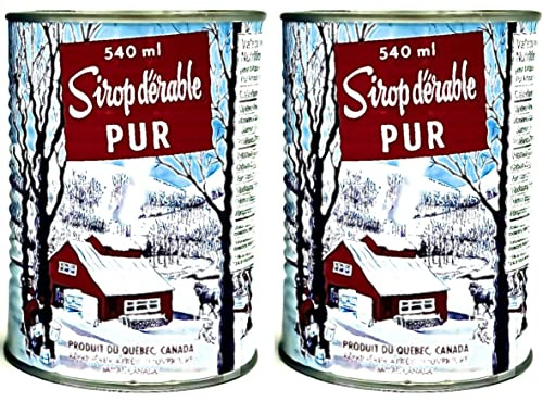 Pack de 2 conserves de Sirop d'érable Ambré du Canada - Sirop d'érable de première qualité. Canne de 540ml