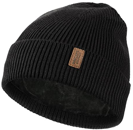 Wmcaps Beanie Mütze, Herren Winter Warme Unisex Wintermütze Strickmütze Dehnbare Weiche Wollmütze mit Bündchen und Dickem Warmem Futter Geschenke für Freundin männer Frauen (Schwarz)