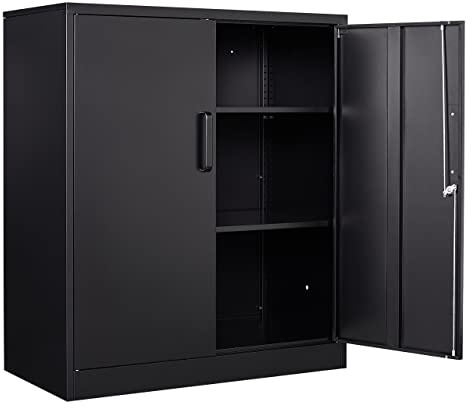 SISESOL Metal Storage Cabinet Locked Steel Cabinet with 2 Adjustable Shelves,Office Cabinet Locking Tool Cabinets,Kitchen Storage Cabinets Metal Locker Small Counter Height Storage Cupboard 36 H