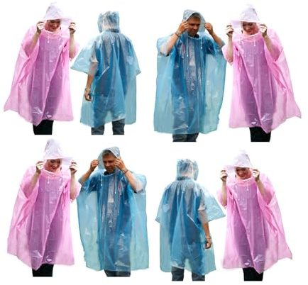 Start and Drive Ltd Poncho Rain Coat Waterproof Plastic Adult Size with Hoods men and women emergency disposable Pocket size Foldable Thin and Strong Hiking Keep Dry (3 pcs Red + 3 pcs Blue)