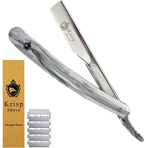 Professional Straight Razors For Men - Barber Razor Straight Edge Razor Shaving Kit For Close Shave - Beard Cut Throat Safety Razor Navajas Para Barbero Shavette With 10 Shaving Blades By Krisp Beauty