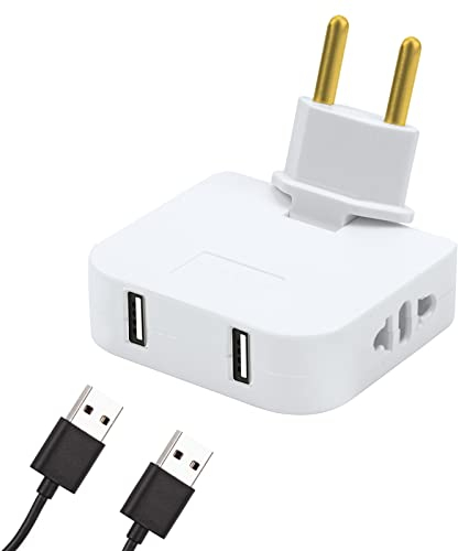 Ladrón de enchufes Plano con USB + Adaptador USB-USB C, Diseño Fino para Lugares sin Espacio (detrás de TV, Cama) Cabezal Giratorio 180º Adaptador Americano y Europeo 220 V