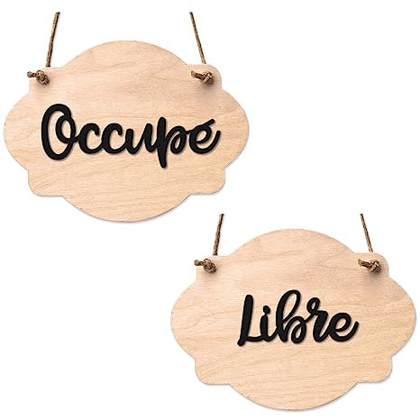 Plaque de porte en bois avec ventouse et cordelette Panneau ouvert fermé, pancarte toilettes, salle de bain... -