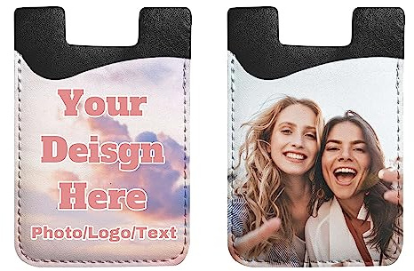 MEIERLE Personalised Phone Card Holder with Photo Text Logo, Custom Stick on Phone Wallet, Adhesive Credit Card Pocket for Back of Phone Case, Slim PU Mobile Card Holder Gift for Men Women