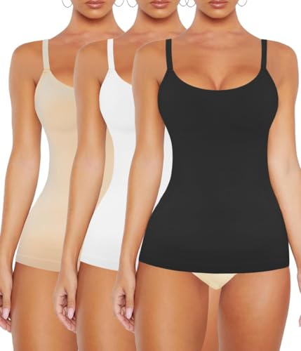 VVX Womens Shapewear for Women Tummy Control Tank Top Body Shape Seamless Compression Camisole Tops （3pk Black+White+Nude M）