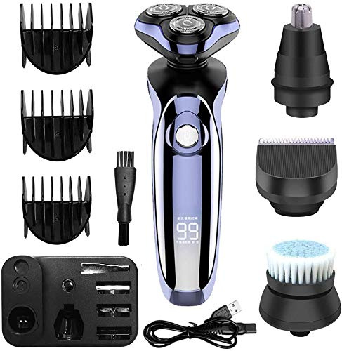 Rasoio elettrico per uomo, rasoio elettrico 4 in 1 Rasoio elettrico Tagliacapelli Rasoi rotanti da uomo Rasoi ricaricabili Barba naso Trimmer per capelli Rasatura Grooming Set