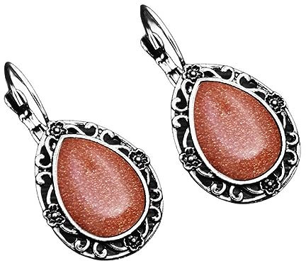 Ohrringe Hängend,Vintage Ohrringe Mit Wassertropfen Filigraner Anhänger Ohrhänger Goldene Sandstein Im Antiken Barockstil Edelstein Schmuck für Frauen Und Mädch