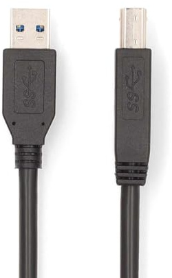 NEDIS USB-A Male to USB-B Male Cable, Durable PVC Connectors, Copper Cores, Supports 5Gbps Transfer Rate, 2.0m