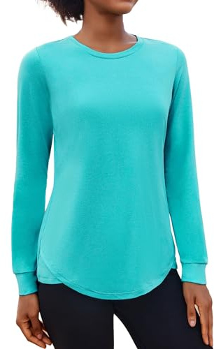 PINSPARK Women's Sports T-Shirts Long Sleeve Running Tops Lightweight Workout Yoga T-Shirt Round Neck UV Shirts Quick Dry Fitness Yoga Top Pilates Outdoor Vert céramique XL