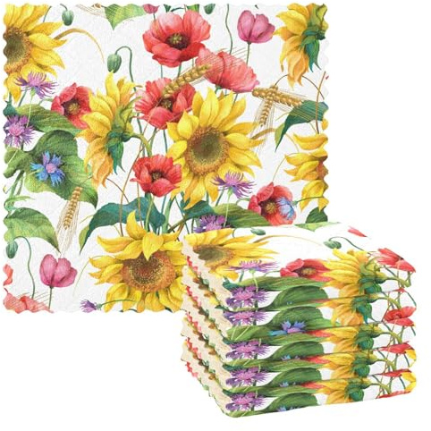 Microfibre Cleaning Cloths Sunflowers Summer Reusable Dish Cloths for Washing Up 6 Pack Swedish Dishcloth Microfibre Cleaning Towels Washable Duster Rags Cloth Home
