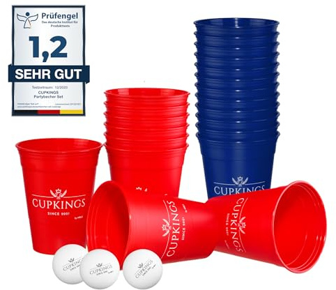 CUPKINGS Becher Set 22 Stück – 473 ml / 16 oz – Hartplastik – Spülmaschinenfest & Wiederverwendbar – Mehrwegbecher für Party & Festival - Rot/Blau