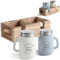 com-four® 3-teiliges Salz- und Pfefferstreuer-Set - Gewürzstreuer in Holzbox - Gewürzglas mit Aufschrift in Bierkrug-Form, Schraubdeckel, Henkel und Aufbewahrungsbehälter (3-teilig - Glas mit Holzbox)