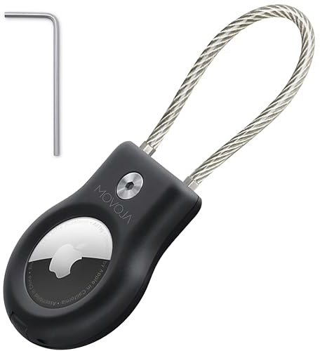 Movoja AirTag Schlüsselanhänger | Schloss | Abschließbar | kompatibel mit Apple AirTag | für Schlüssel, Koffer, Gepäck, Tasche, Handtasche, Schwarz, Einheitsgröße