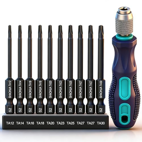 10 Stück Dreieck Schraubendreher Bits 65mm Hex Schaft Dreieck Kopf Schraubendreher Bits 12/14/16/18/20/23/25/27/30mm Magnetische Dreieck Schrauben Bit, S2 Schraubenzieher Bit mit Handgriff