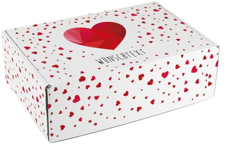 Herz & Heim® Geschenkverpackung aus Pappe - Polygonales Herz - mit Wunschtext | Geschenkidee: Valentins-, Jahres- oder Hochzeitstag (L)