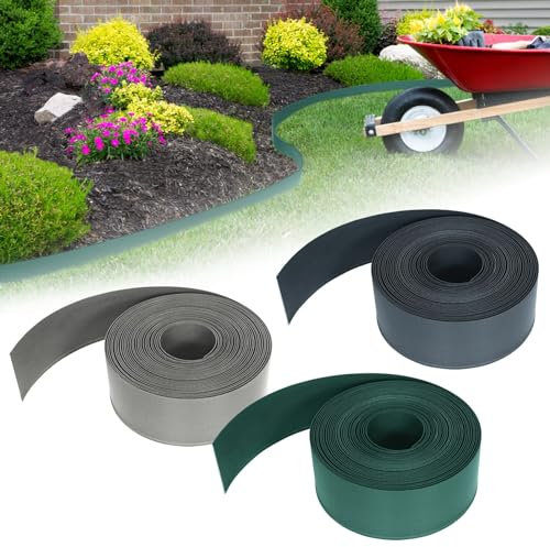 HENGMEI Flexible Rasenkante Kunststoff 20m Beetumrandung Beeteinfassung Blumenbeet Umrandung, hellgrau