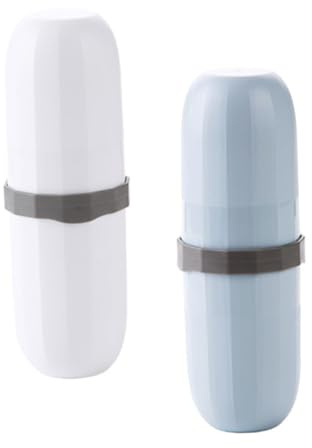 Healvian 2piezas Portacepillos De Dientes y Taza De Viaje Estuche Organizador De Cepillo y Pasta para Camping y Excursiones Azul y Blanco