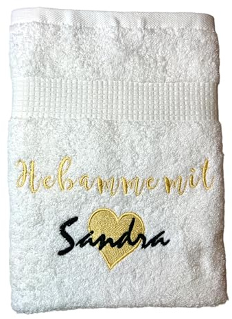 Handtuch Hebamme mit Herz und Name bestickt, Duschhandtuch, Gästehandtuch, Saunahandtuch, 4 Größen und schöne Farben
