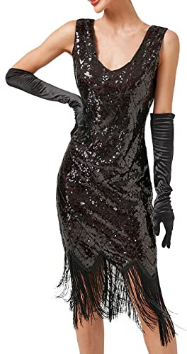KBOPLEMQ Charleston - Costume da donna Gatsby vintage anni '20, abito da sera con paillettes, scollo a V, stile retrò, elegante, con frange glitterate
