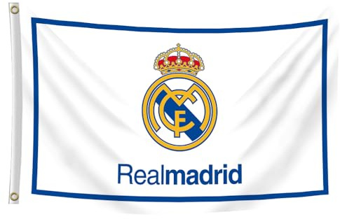 Konern Real Madrids Flag Banner 3x5 feet Soccer Durable Double Sides Football Soccer 2 Grommets(Duplex printing,Bright & Vibrant 150D Polyester,Brass grommet design is durable)