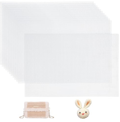 Lienzo de plástico blanco, 12 hojas de tela de malla de plástico, bordado de malla de plástico, para manualidades, bordado de punto de cruz (20 x 30 cm)