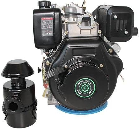 Grünwelt GW192FE Moteur diesel 14 CV 498 cm³ Démarreur électrique KW 25 mm 1 cylindre à plaque vibrante, moteur à essieu unique