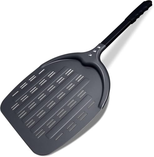 Newmeto Pizza Peel, 14 Inch Perforated Pizza Peel, Professional Aluminum Pizza Paddle, Restaurant Grade, Long Handle Non-Stick Metal Peel for Outdoor Pizza Oven