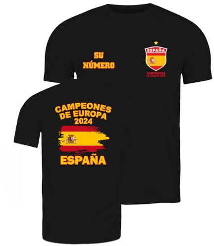 lepni.me Camiseta de Fútbol de España para Hombre | Bandera Española, Insignia con Estrella Retro | Campeones de la Eurocopa 2024 Aficionados (XL Negro Multicolor)