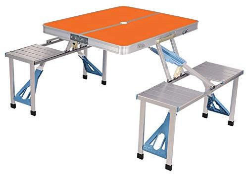 Outdoor Folding Camp Table with 4 One-Piece Stools,Portable Foldable Picnic Table,Perfect for The Beach,Camping,Picnics,Cookouts (Color:Orange)