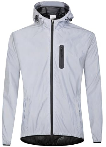 SECXEO Fahrradjacke Reflektierend Damen, Herren Wasserdicht Atmungsaktiv Radjacke mit Kapuze, Winddicht Fahrrad Regenjacke für Radfahren Laufen Wandern