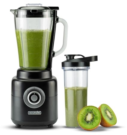 Bourgini Power Blender 1.75L- Standmixer Glas - 1000 Watt - Mixer Smoothie maker - Blender to go mit 700ml Becher