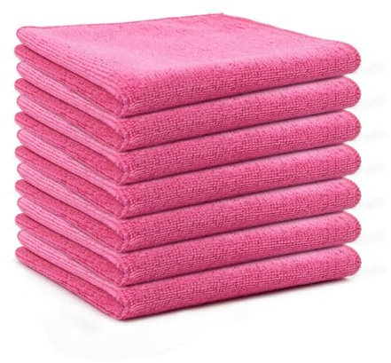 Lot de 10 chiffons de nettoyage en microfibre - 25 x 25 cm - Rose - Multi-usages - Doux - Absorbants - Non pelucheux - Lavables - Pour la maison et la voiture