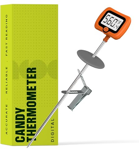 Digital Candy Thermometer with Pot Clip, 10 Long Stainless Steel Probe, Instant Read Kitchen Thermometer for Cooking, Baking, and Candy Making