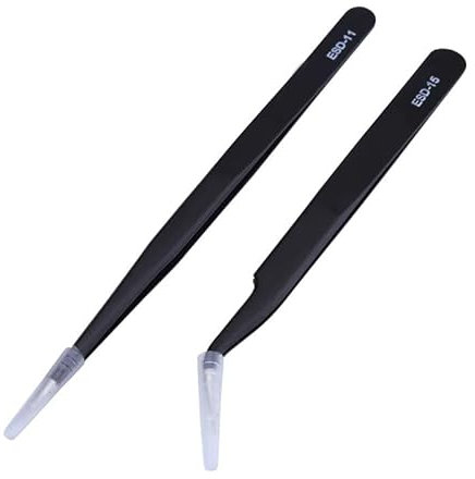 Anti-Static Precision Pointy Tweezers Set, Stainless Steel ESD Tweezers, 2 Pieces, for Electronics Repair