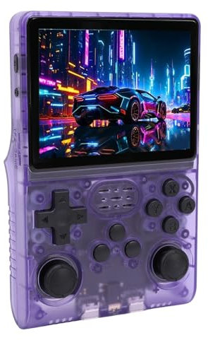 R40S Pro Handheld Game Console, 30000 Games Retro Video Game Console with 3.5in IPS Screen, 256GB Memory, 3800mAh Battery (Transparent Purple)