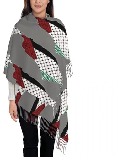 KETAFOUND Schals Für Damen – Schal Mit Palästina-Karte Und Flagge, Karomuster, Pashmina-Schal Mit Quasten, Schals Und Tücher, Große, Dicke Tücher Für Herren, Lange Stola, Palästina