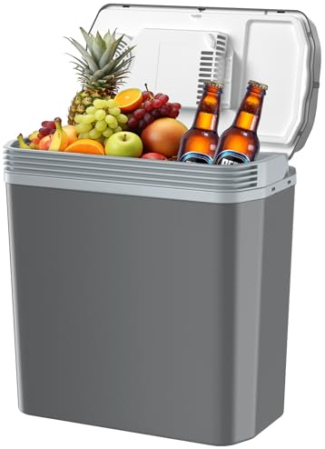 Aikku 24 Liter Kühlbox für Auto 12V 230V Mini Kühlschrank mit ECO & MAX Modus Kühl- und Warmhaltefunktion für Hause Camping Festivals und Reisen Sehr Leise Grau