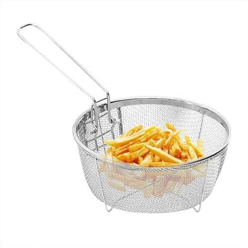 Colador Espumadera Cuchara Ranurada Inoxidable, Cesta de colador for freír con patatas fritas, cesta for freír de acero inoxidable, freidora redonda de cocina, malla de alambre con asa, colador de ala