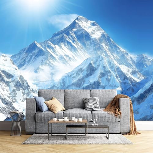 Sonnige Verschneite Berg- Fototapete - Berglandschaft - Größe 260X175Cm (Breite X Höhe) Wandtapete Tapete, Wandbild Wandtattoo Dekoration - Tapete, Kinderzimmer, Kindertapete