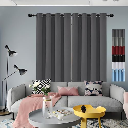 GOUSUN Verdunkelung Fenstervorhang 180 x 140 cm Höhe Verdunkelung Schiebegardinen Luftig Fadenvorhang mit Stangendurchzug Kälteschutz Warm für Schlafzimmer, Dunkelgrau