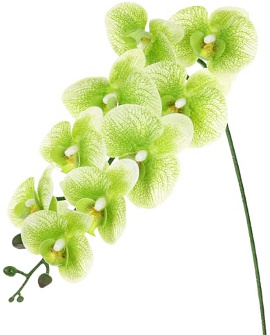 M METERXITY 1-Pack Flores De Orquídea Artificial 9 Pétalos Grandes | 37 Pulgadas Ramo De Seda Falsa Phalaenopsis Tacto Real Verde Oscuro Hogar/Boda/Navidad/Fiesta/Jardín Oficina