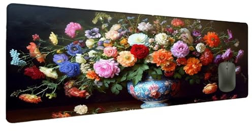 Alfombrilla Ratón Flor Alfombrilla Ratón XXL 1500x800mm Planta, Mouse Pad Gaming Accesorios Resistente al Agua Antideslizante Mousepad, Escritorio Tapete Rato con Bordes Cosidos Jugadores Oficina I-2