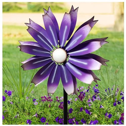 Hazomeu Wind Spinners Outdoor Metal 59in Height 13in Dia, Outdoor Spinners 360° Wind With Kinetic for Yard and Garden Art Decor,Purple