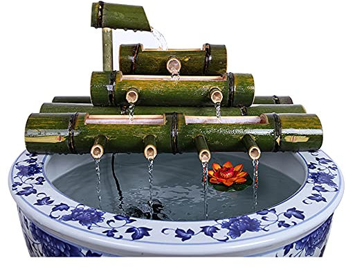 Fontana Ornamentale da Giardino in bambù a Quattro Livelli con Pompa, Fontana da Giardino per Balcone, Soggiorno e Decorazione d'Acqua, Filtro per la circolazione dell'ossigeno per Acquario