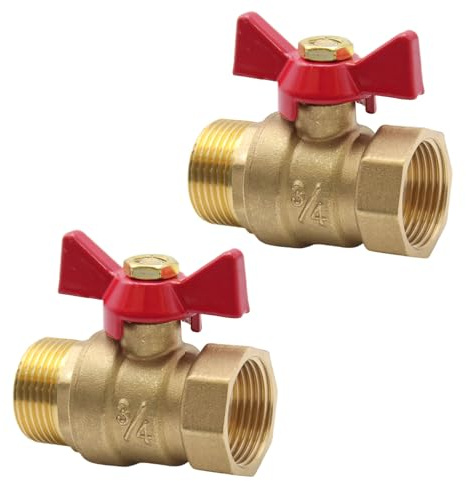 WYYFXY® 2 Stück Messing Kugelhahn 3/4 Zoll mit Rotem Flügelgriff Absperrhahn Messing Absperrventil 3/4 Aussengewinde/Innengewinde Kugelventil für Wasserleitungen Wasserhahn Tanks