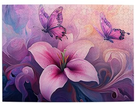 Zenorix 500 Pieces of Adults Wooden Puzzles Lilac Lilies & Butterfly Ballet,Every Piece is Unique,Deep Relaxation for Yourself,Suitable for Family Recreation and Home Wall Decor