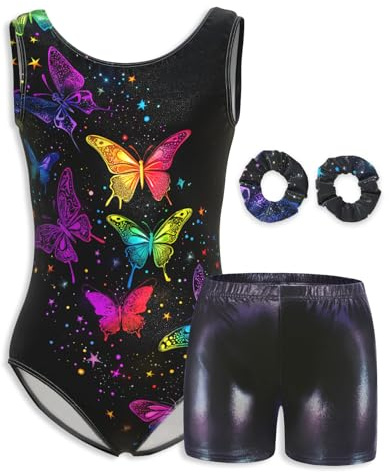 Mulnall Gymnastics Leotard for Girls Sparkly Butterfly Cute Bodysuit Tumbling Practice Outfit(DC020-26-8Y)
