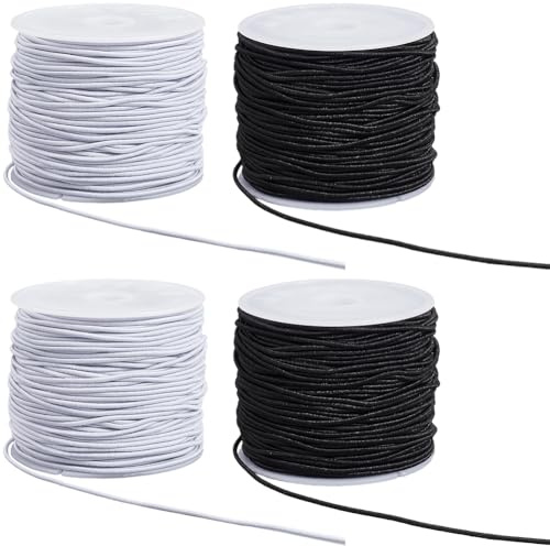 PONABEADIY 4 Rouleau de Cordon Élastique Rond de 1mm Robuste Extensible Noir et Blanc en Fibre Souple pour la Fabrication de Perles D'Accessoires de Couture de Bijoux de Colliers de Bracelets de Four