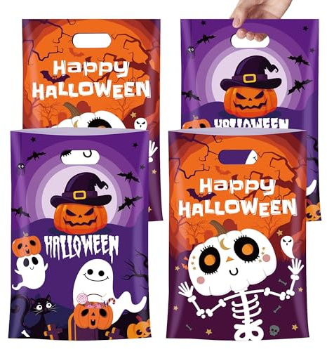 Sacs Bonbons Halloween Sachet de Friandises D'halloween Fête Sac Cadeaux Collation Sachet en Plastique pour Adultes et Enfants Truc ou Trait Halloween pour Accessoires Pochette (EnsembleB-50 Pièces)